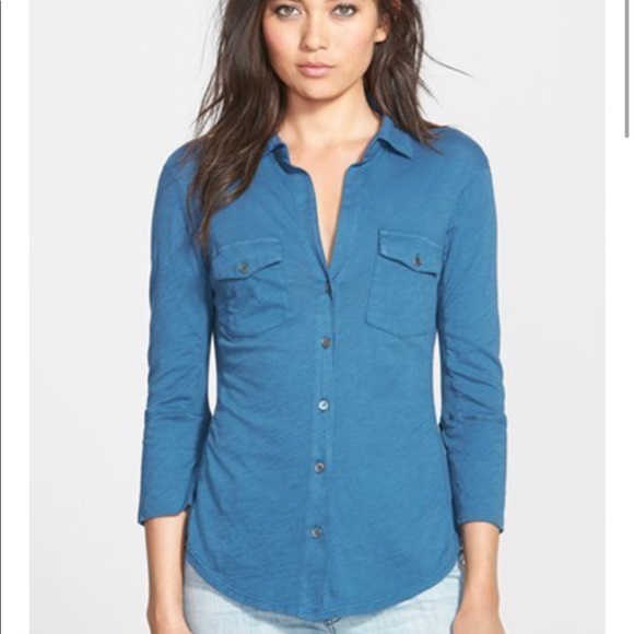 James Perse Tops - James Perse Blue Sheer Slub Side Panel Shirt